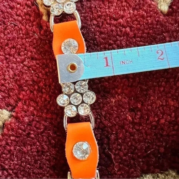 Teen Girl’s Rhinestone Floral Design with Orange Leather Tabs Chainlink Belt - Picture 11 of 12